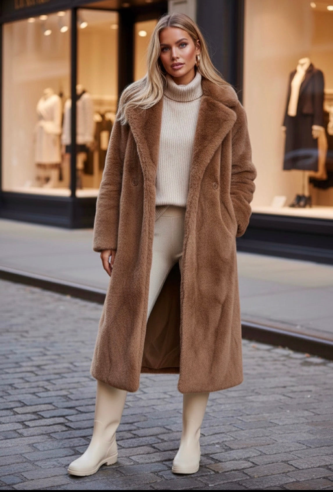 Manteau Long Fausse Fourrure Chocolat KELSEY