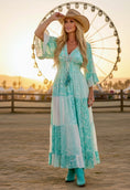 Load image into Gallery viewer, Robe Longue Bohème COACHELLA | Turquoise, Sequins argents  💫🌴
