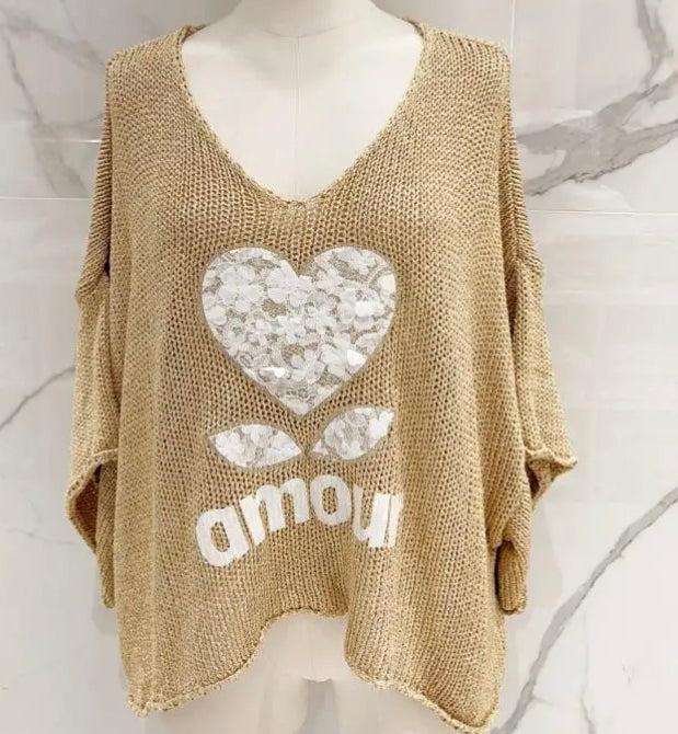 Pull AMOUR dore ou blanc