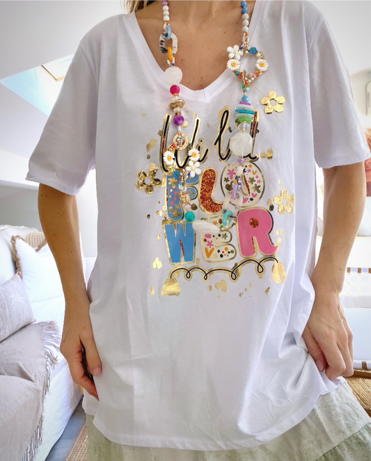 Tee-shirt blanc et print WILDY paillettes