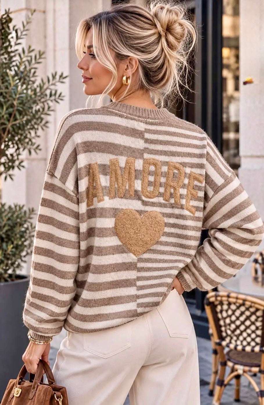 Pull marinière femme beige oversize AMOUR