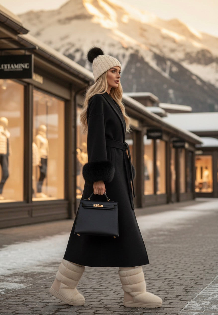 Manteau NINA – Laine & Cachemire, Poignets Fourrure