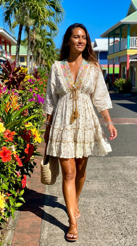 Vestido túnica de lentejuelas beige SIYA