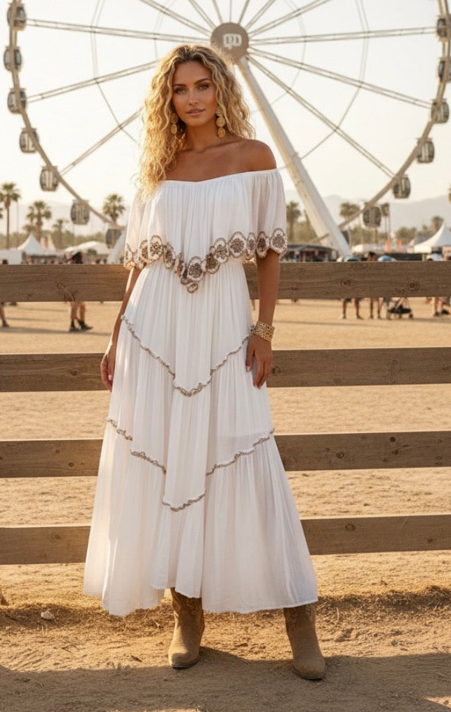 MILA ✨ Robe Longue Blanche Bohème | Esprit Gipsy 🌙