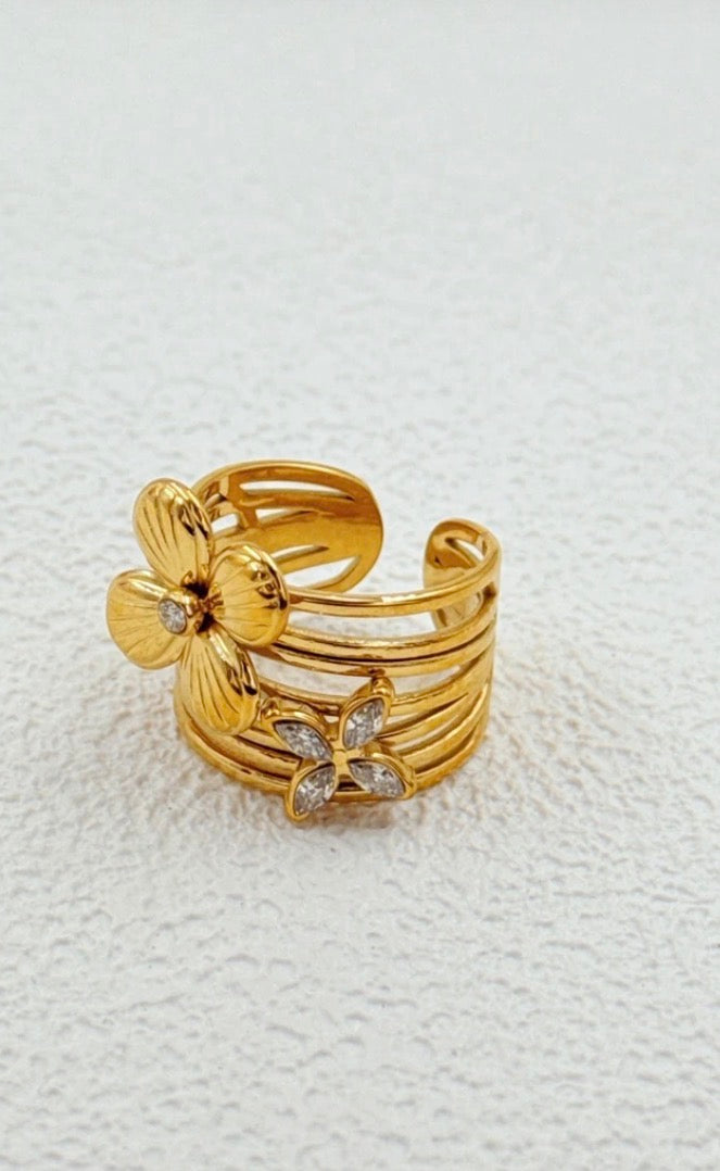 Bague Fleur FLORA – Multirang Dorée Camélia