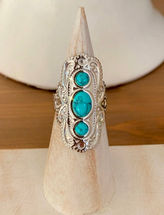 Silver and turquoise ring and CANYON