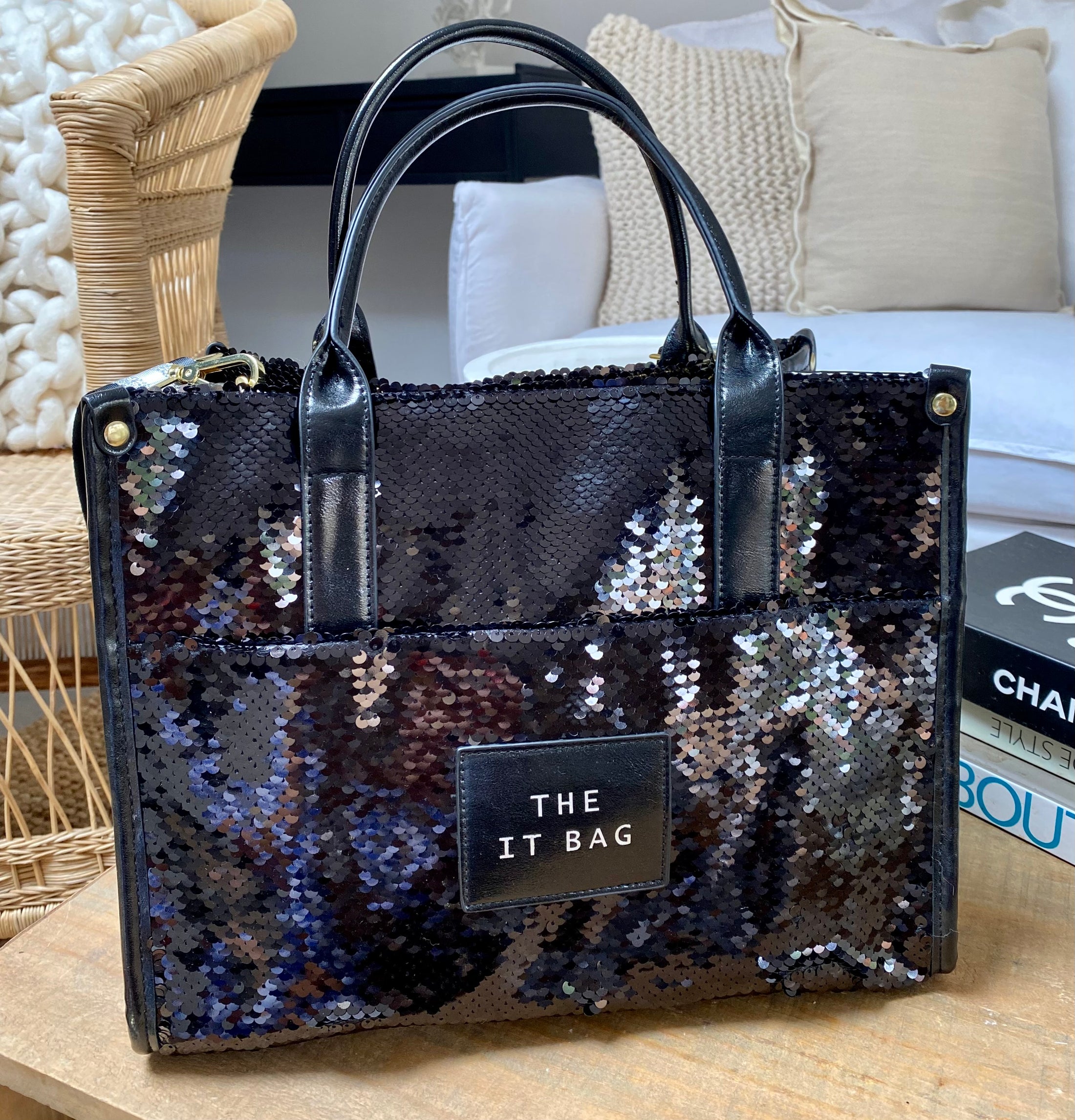 Cabas paillettes noires THE IT BAG