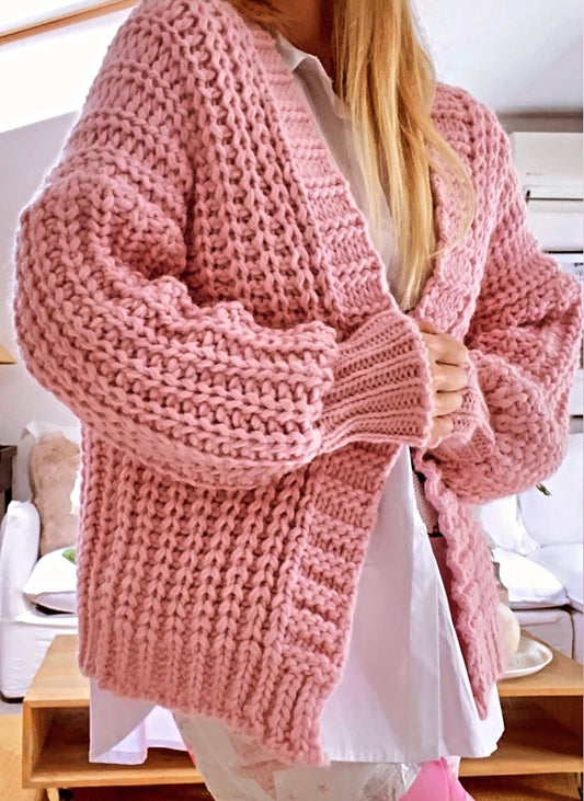 Baby pink chunky knit cardigan OLGA