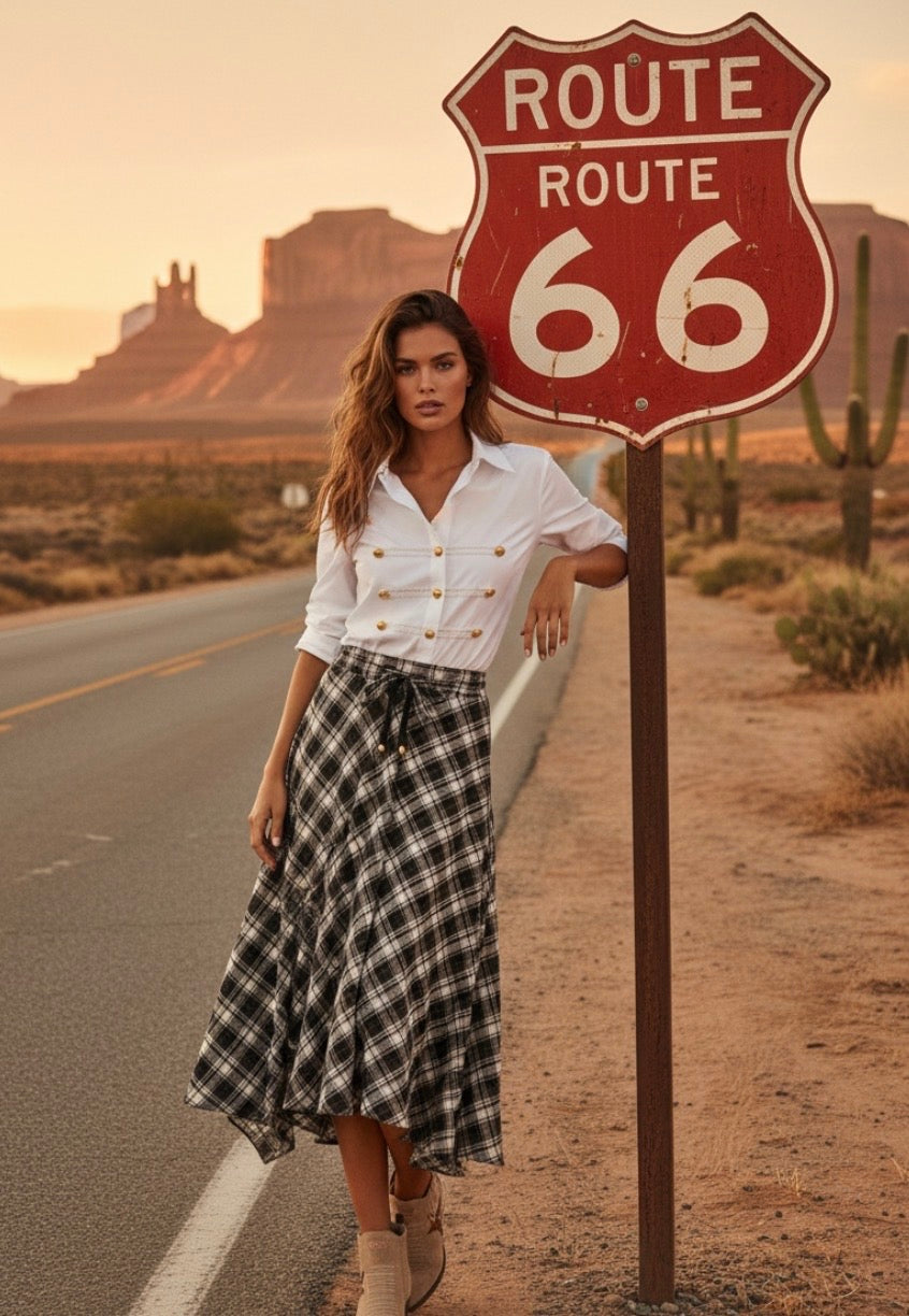 Jupe longue à carreaux MINDY – Style country Bohème
