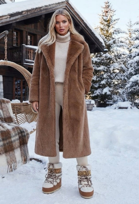 Manteau Long Fausse Fourrure Chocolat KELSEY