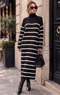 Load image into Gallery viewer, Robe longue marinière en maille noire col roulé CELINE
