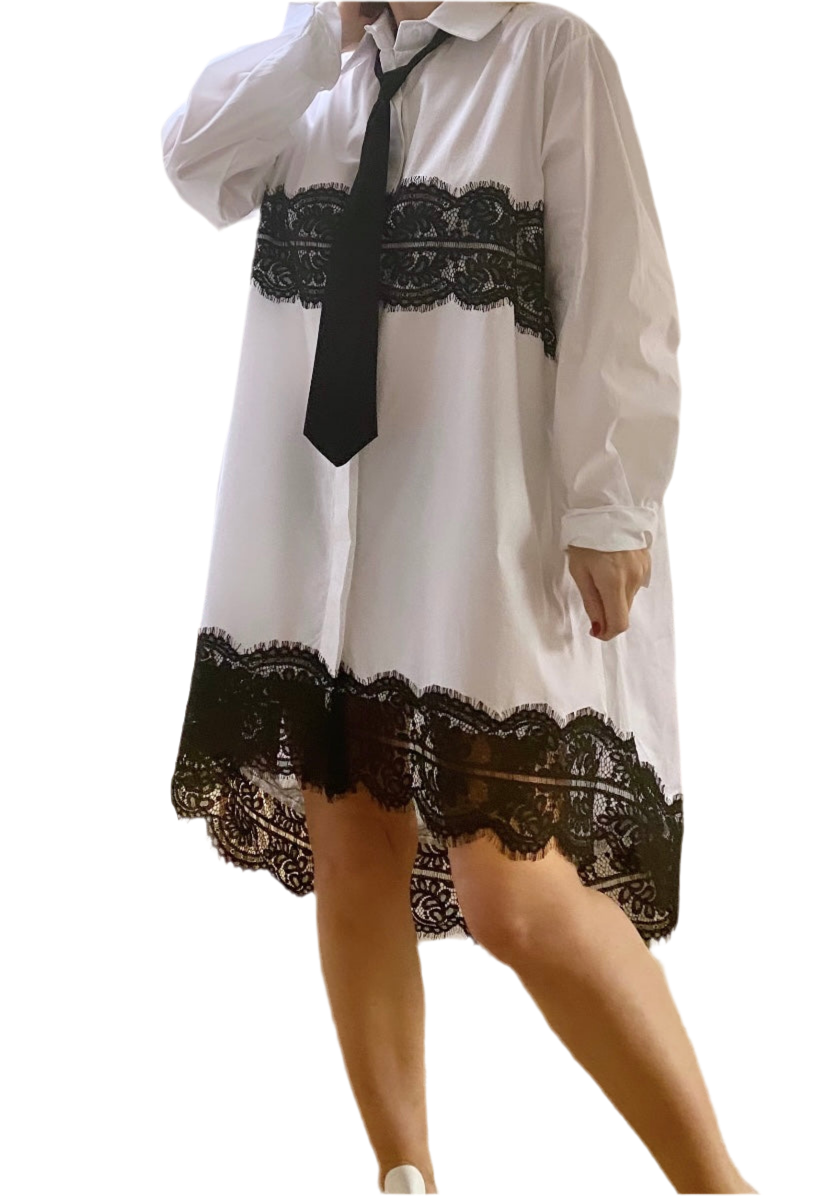 Robe Chemise dentelle et cravate NORY