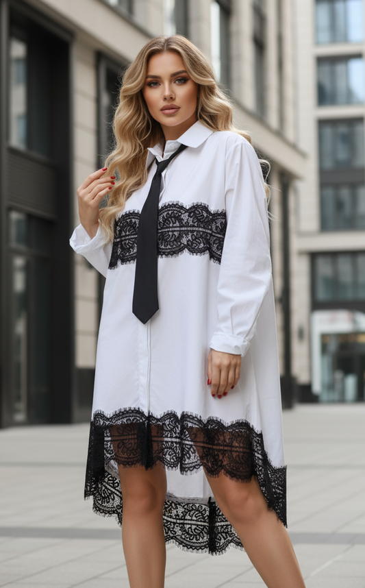 Robe Chemise dentelle et cravate NORY