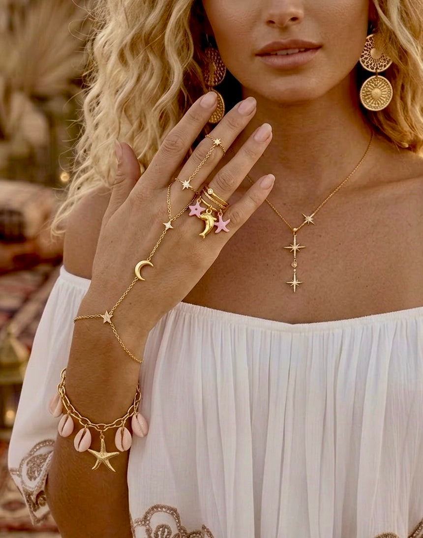 Collier Goutte d'Eau Céleste ⭐️ | Étoiles Scintillantes & Diamant Style Mille et Une Nuits