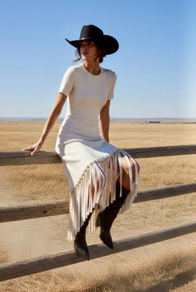 Robe Midi Franges Asymétrique CHEYENNE western Chic