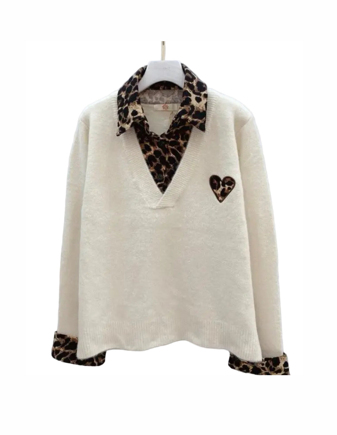 Pull crème et léopard MORGANE