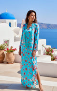 Charger l'image dans la visionneuse de la galerie, Caftan Long Turquoise POSITANO — Antica Sartoria | Bohème Luxe
