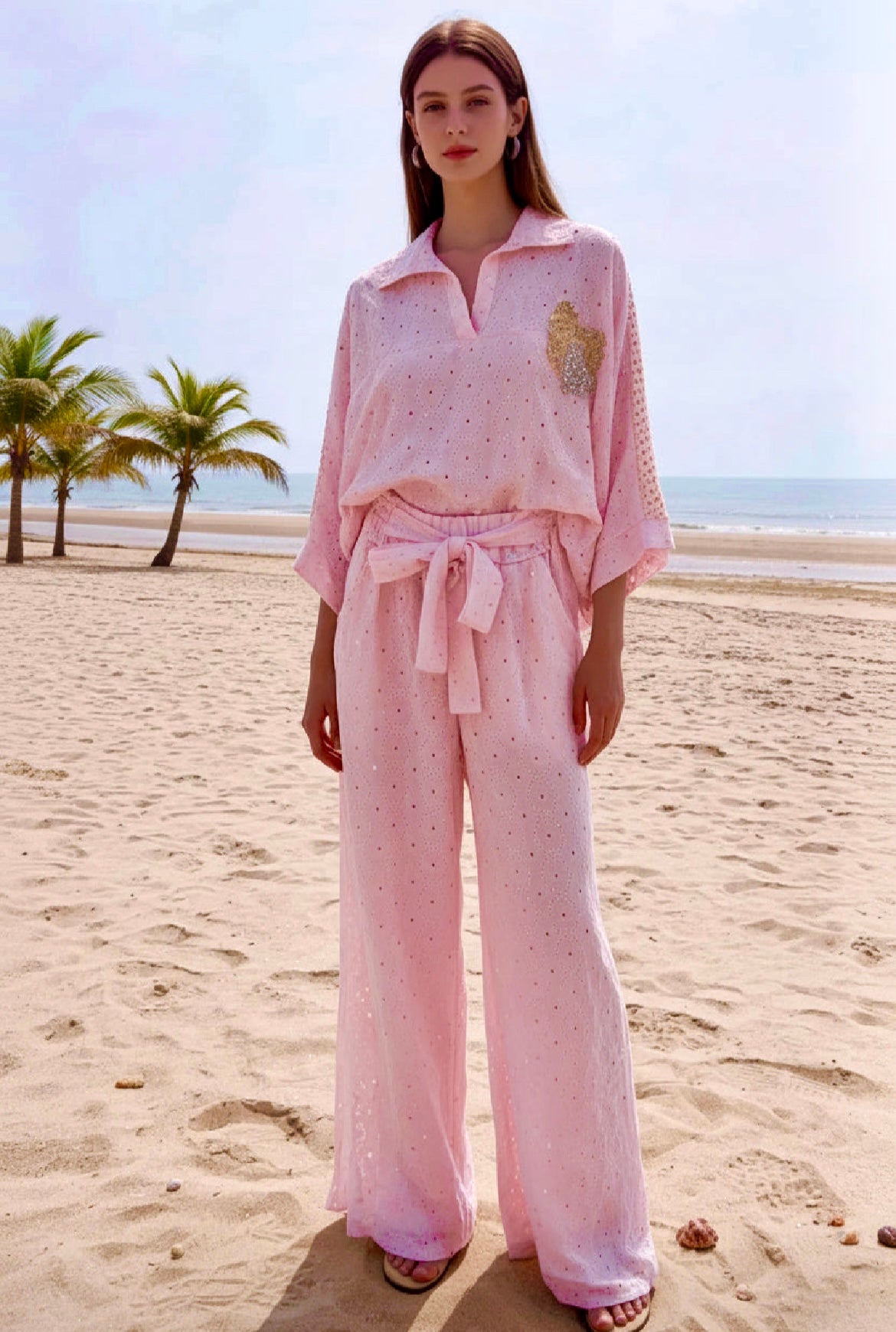 Ensemble rose broderie anglaise KELLY