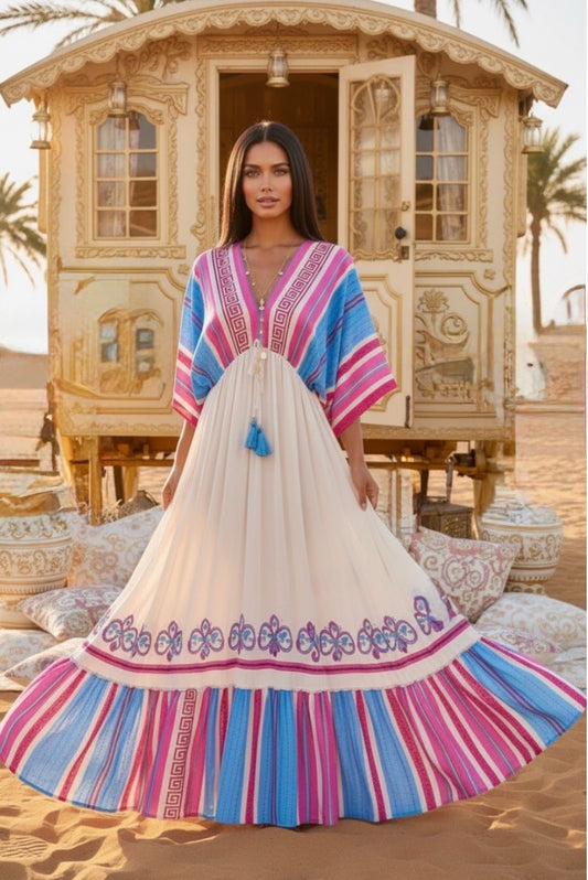Robe longue bohème LAURENA - coupe 🦋 manches papillon
