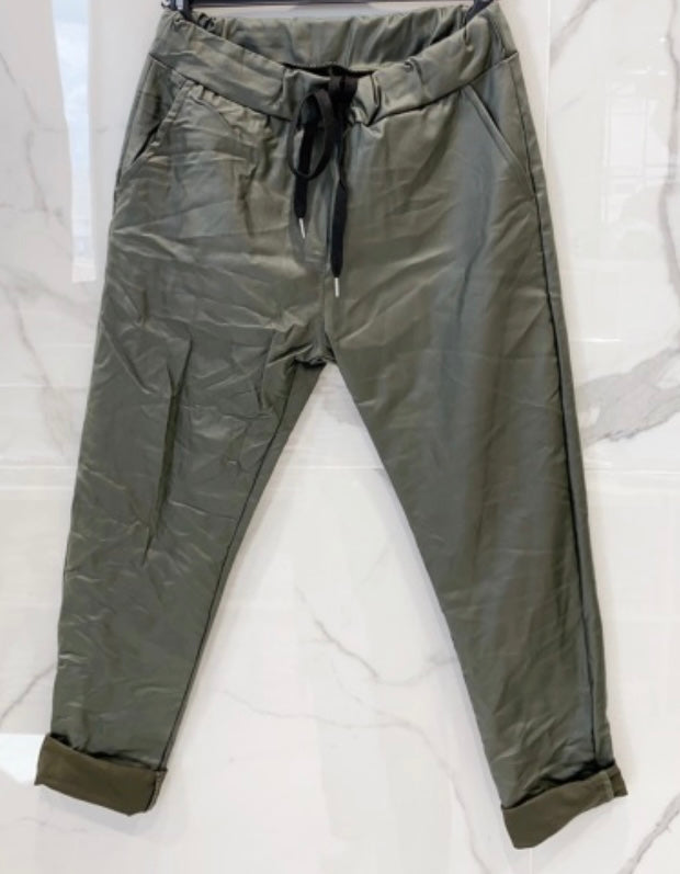 PILI khaki faux leather pants 2 sizes