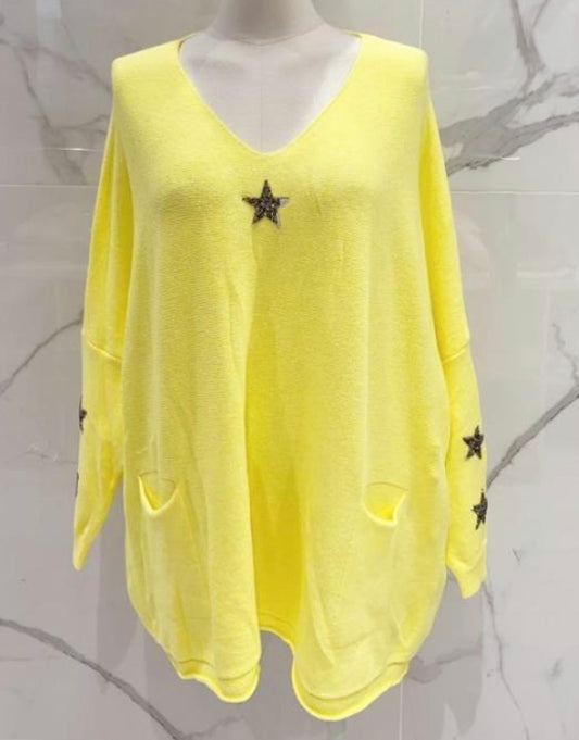 Fluorescent yellow stars sweater CAMBRIDGE