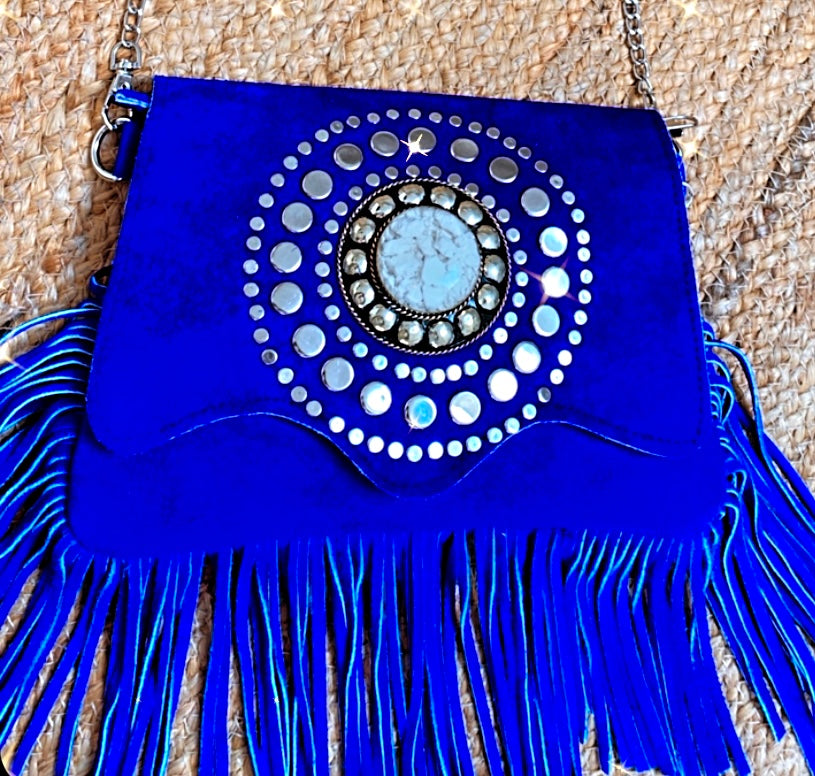 LUNA royal blue split leather bag