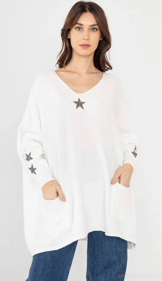 Pull blanc etoiles CAMBRIDGE