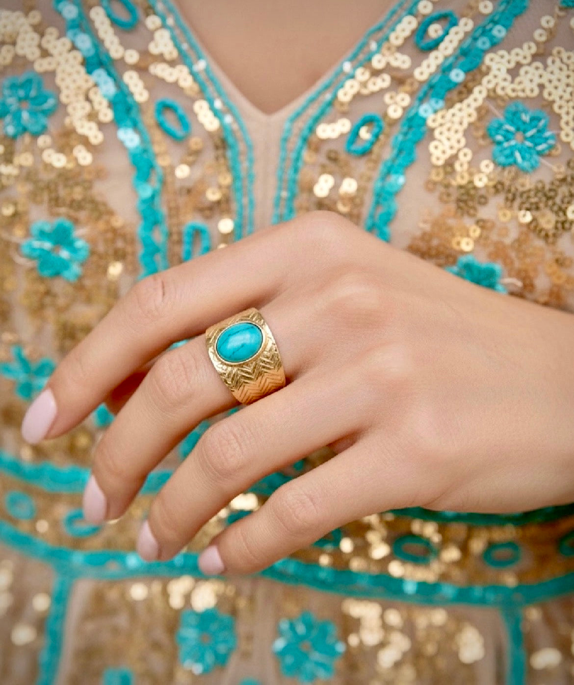 Bague Or & Turquoise SALAMA | Style Boho-Gypsy