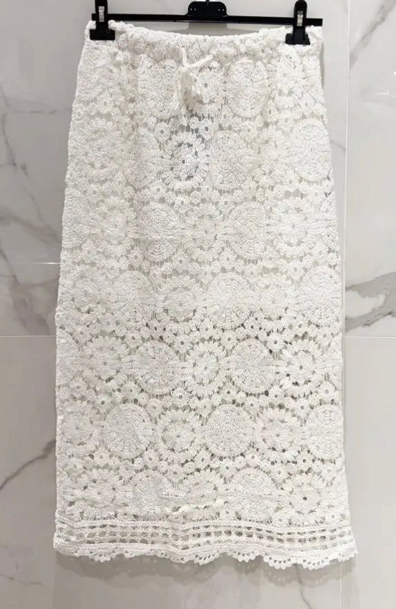 CUBA white crochet skirt