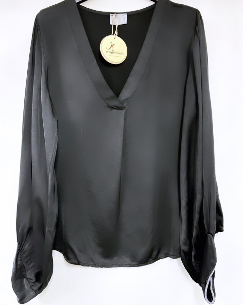 MILA black silk blouse