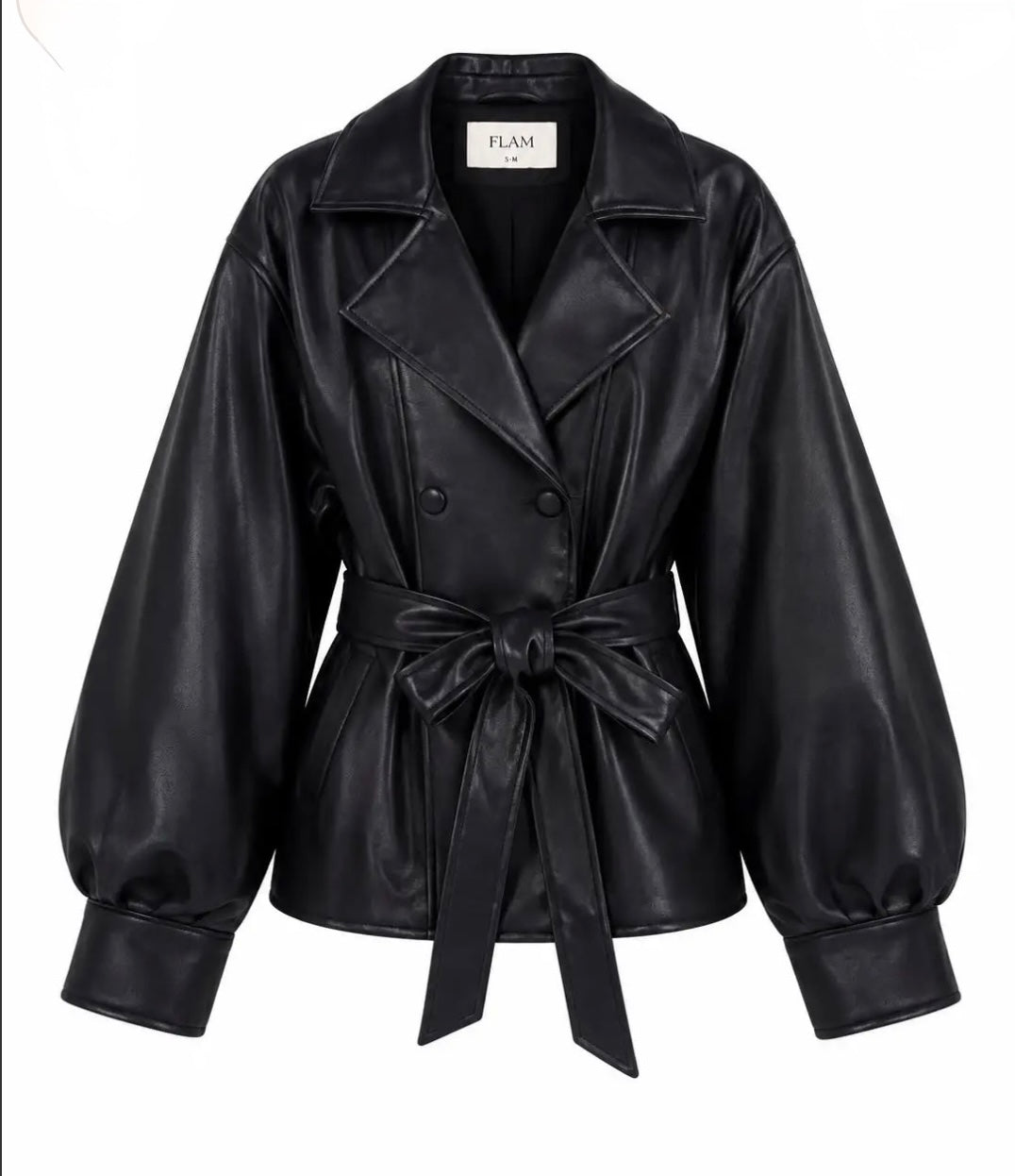 Veste SAMANTHA — Blouson Simili Cuir Manches Ballon & Ceinture