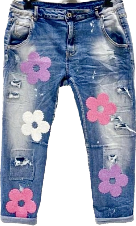 Used floral jeans MARGOT pink/purple