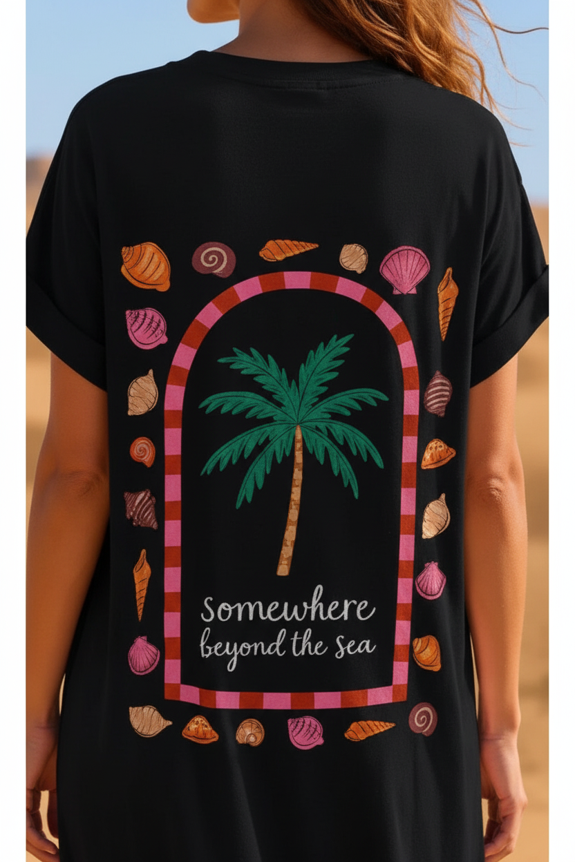 Robe Longue Noire HACIENDA – Robe Tee-Shirt Coton Femme 🩷🌵