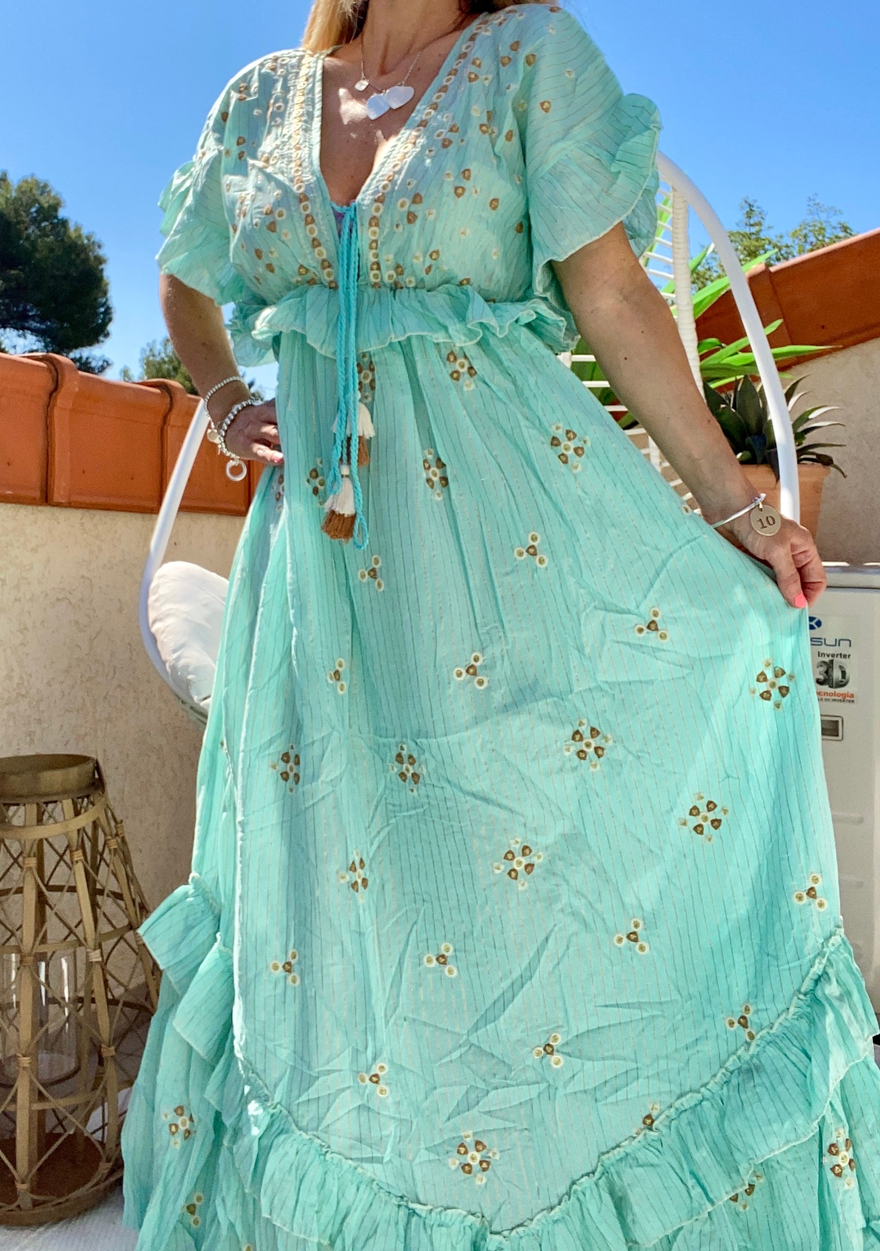 Robe longue bohème turquoise  VALENTINA