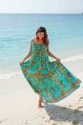 Load image into Gallery viewer, Robe Longue BARI — Imprimé Oranges Turquoise | Antica Sartoria
