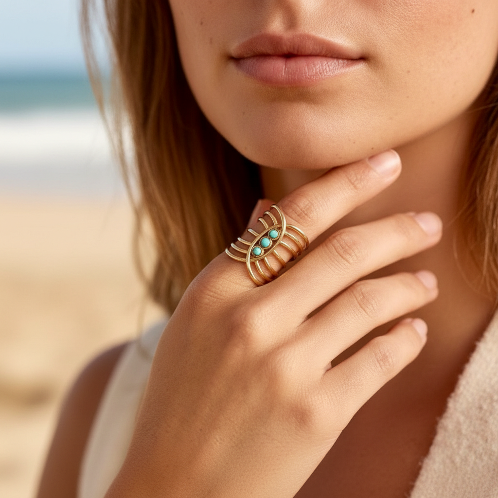 Bague PALOMA Pierres Turquoises et Or – Boho chic