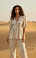 Cargar la imagen en la vista de la galería, Blouse LAURA – Gaze de Coton Beige Délavé | Légèreté & Élégance Bohème
