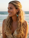 Cargar la imagen en la vista de la galería, 🌊 Boucles d'oreilles créoles TANYA – Or & Turquoise à Pampilles
