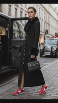 Load and play video in Gallery viewer, ÉLÉONORE – Robe longue noire maille & fourrure
