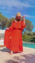 Reproducir el video en la vista de la galería, Jupon Long Bohème Orange MÉLODIE – Broderies Florales | Style Gitane | Resort Été
