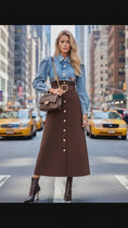 Load and play video in Gallery viewer, HAYLEY — Robe Longue Bi-Matière Denim & Maille
