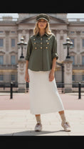 Load and play video in Gallery viewer, Chemise Kaki LILY – Style Officier Boutons Dorés
