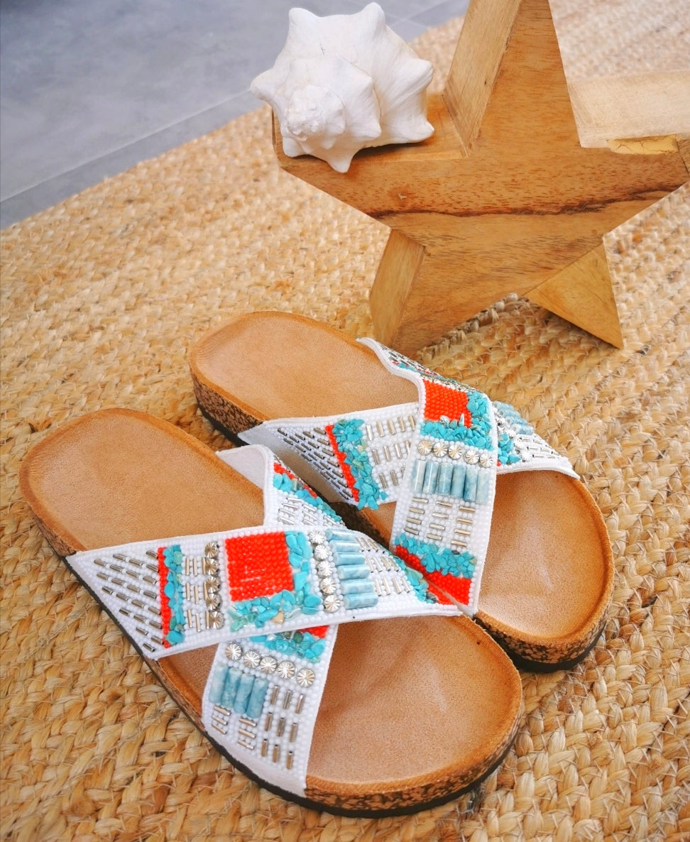 sandales blanches TORY croisé