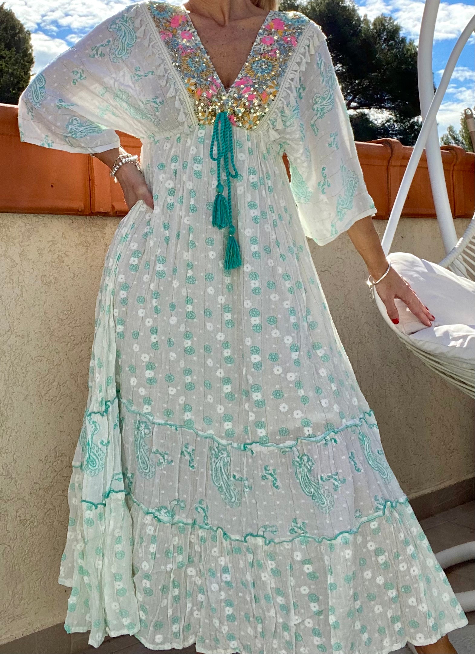 Robe longue turquoise SIYA paillette