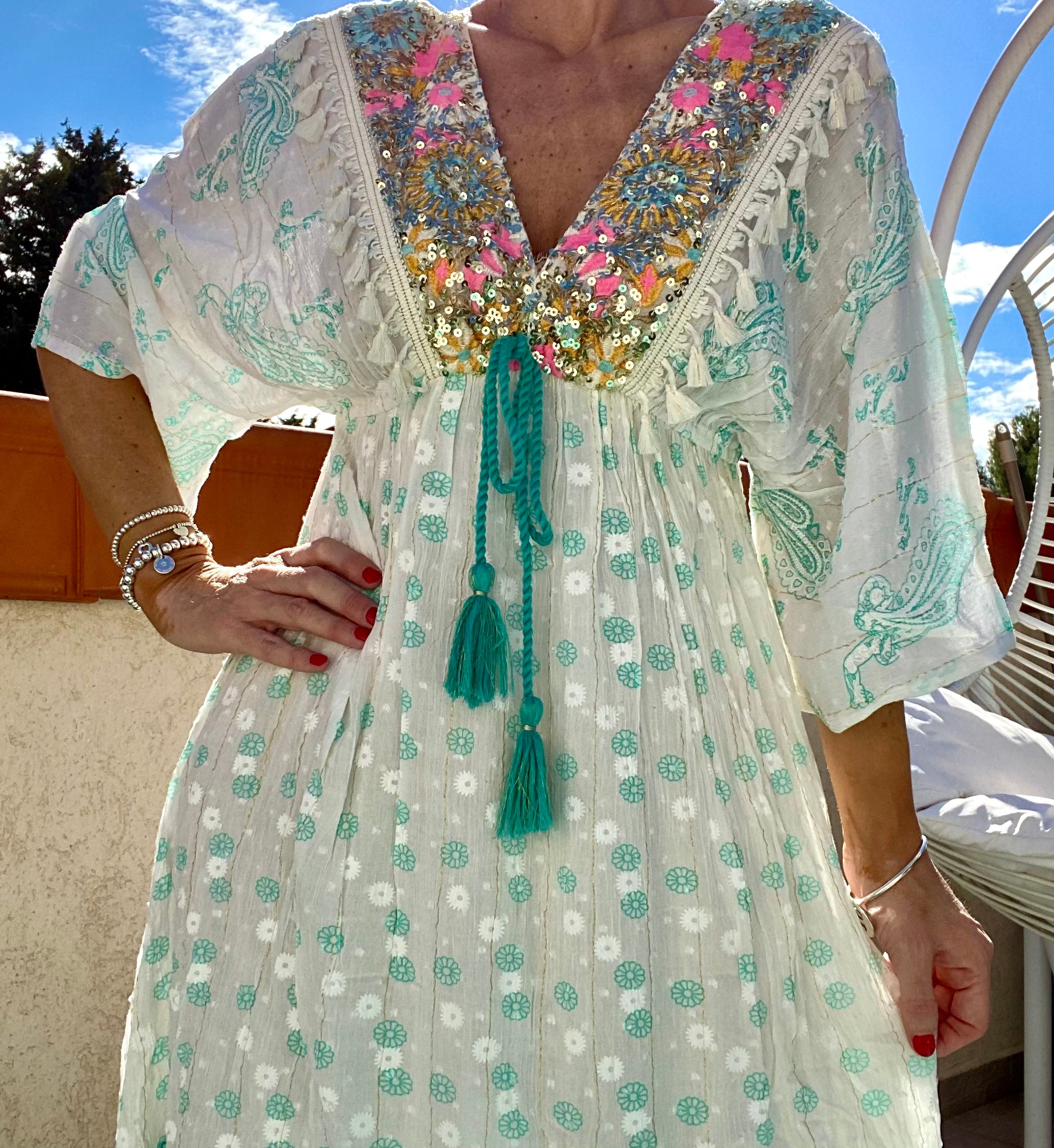 Robe longue turquoise SIYA paillette