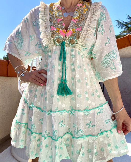 Robe tunique turquoise SIYA paillette